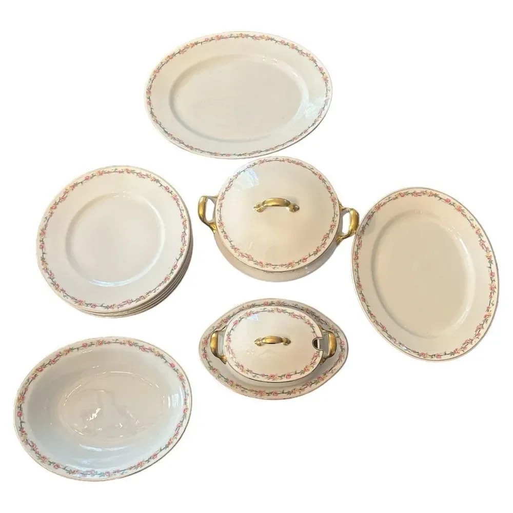 B&Co France L. Bernardaud Limoges Dinnerware Set Floral Gold Trim - Picture 1 of 12